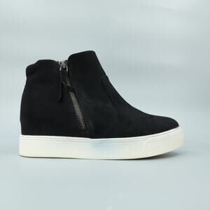 Womens Bootie Sneakers 9 Black Vegan Suede Side Zipper‎ Platform Retro
